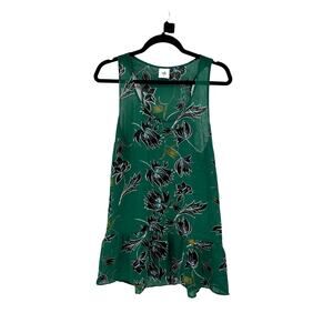 Cabi Top Womens Medium Zoe Falling Flowers Peplum Tank Green Black Floral #3276
